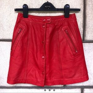 Red Button Up Leather Skirt (S)